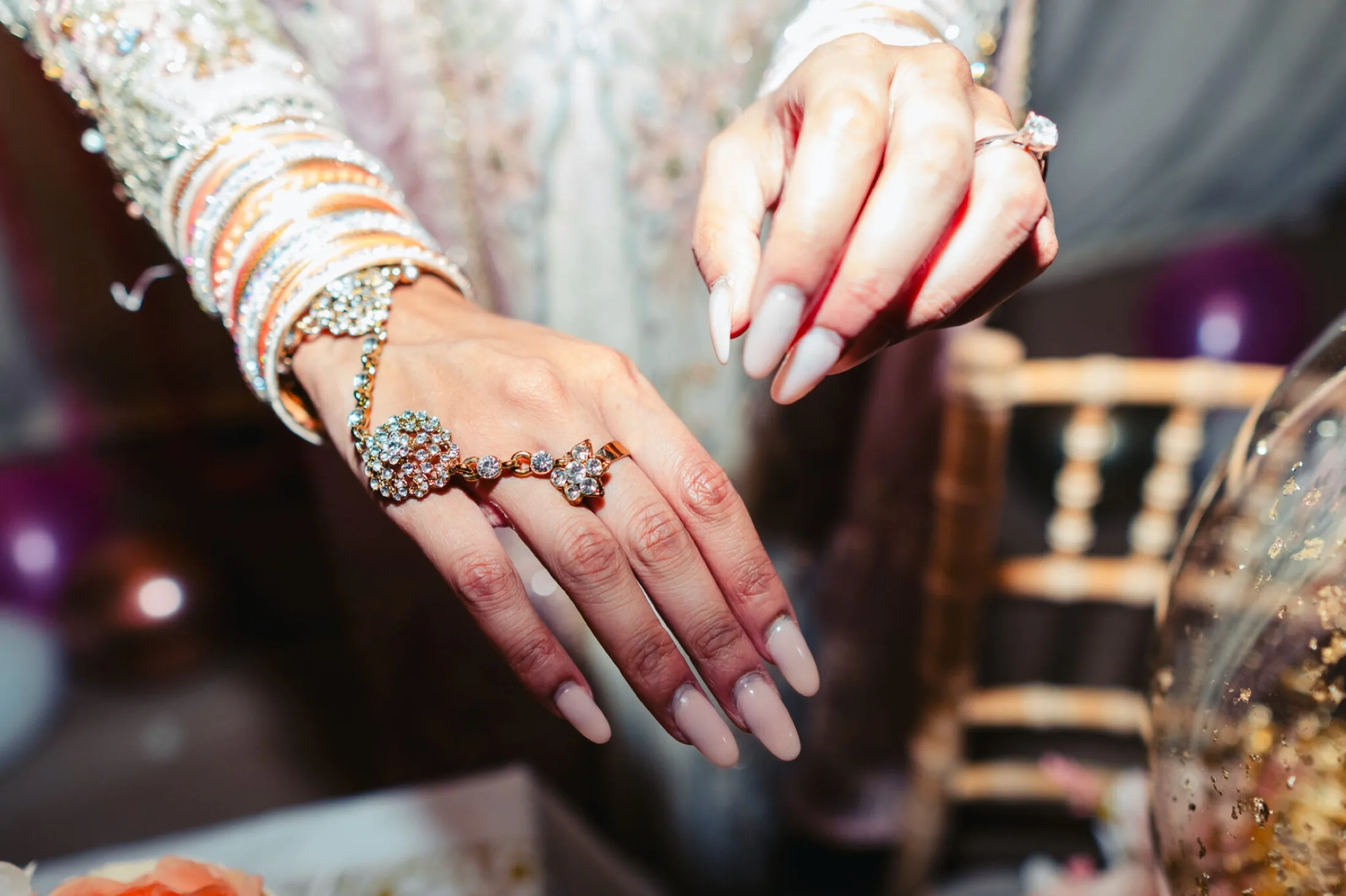 Close wedding ring and hand detail
